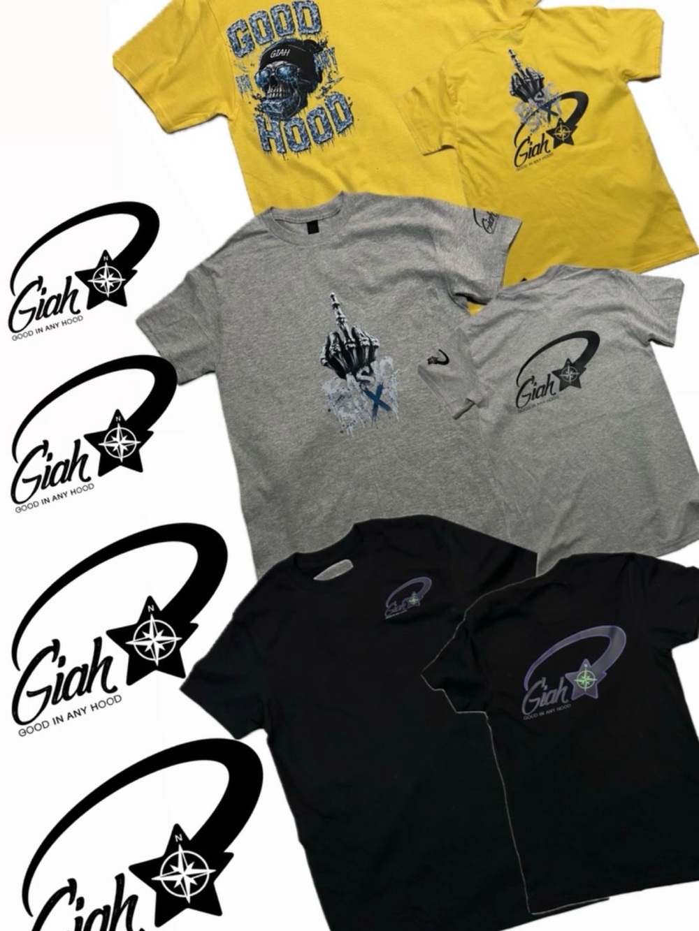 Casual Short-Sleeve Graphic Tee — Yellow, Gray & Black